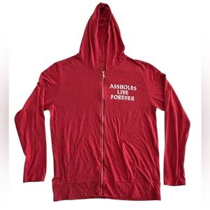 Assholes Live Forever Zip Up Hoodie‎ | Red Graphic Sweatshirt | Size L